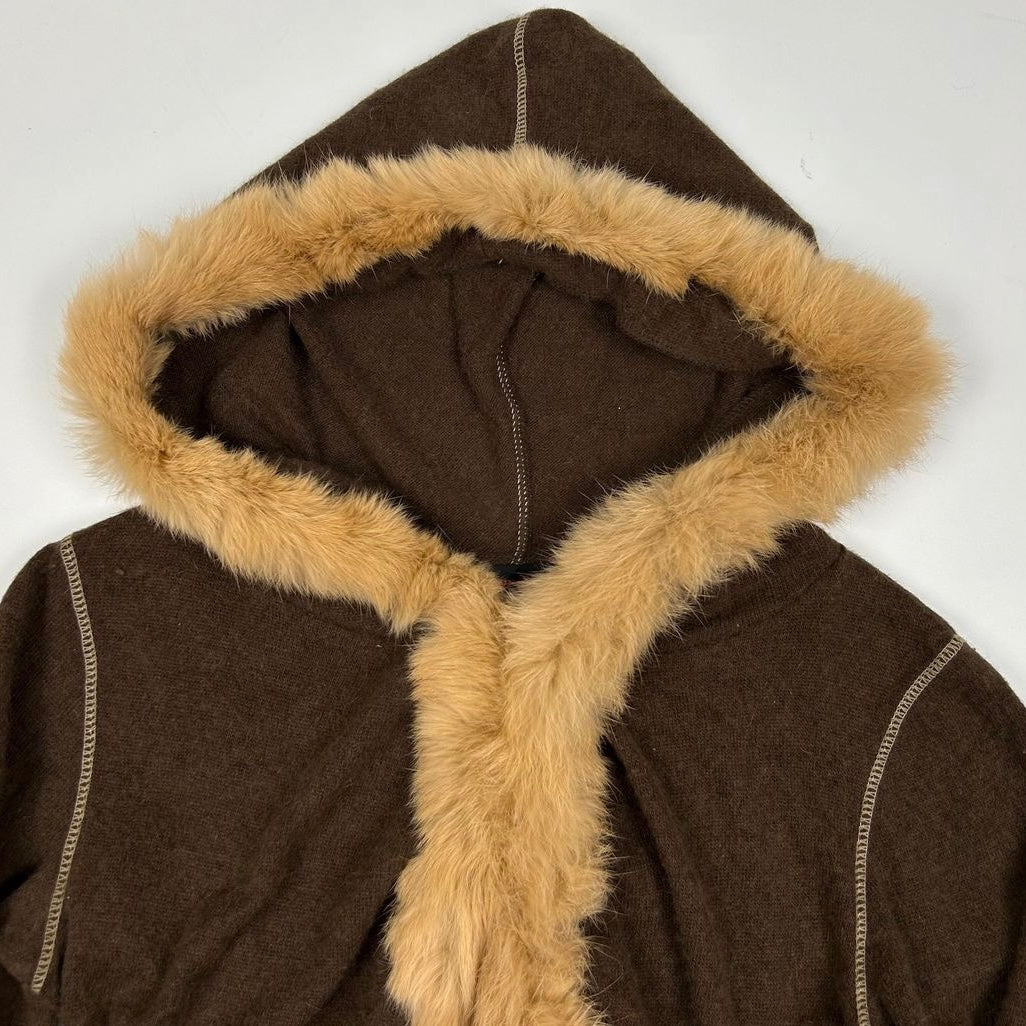 Brown jacket with removable furry collar