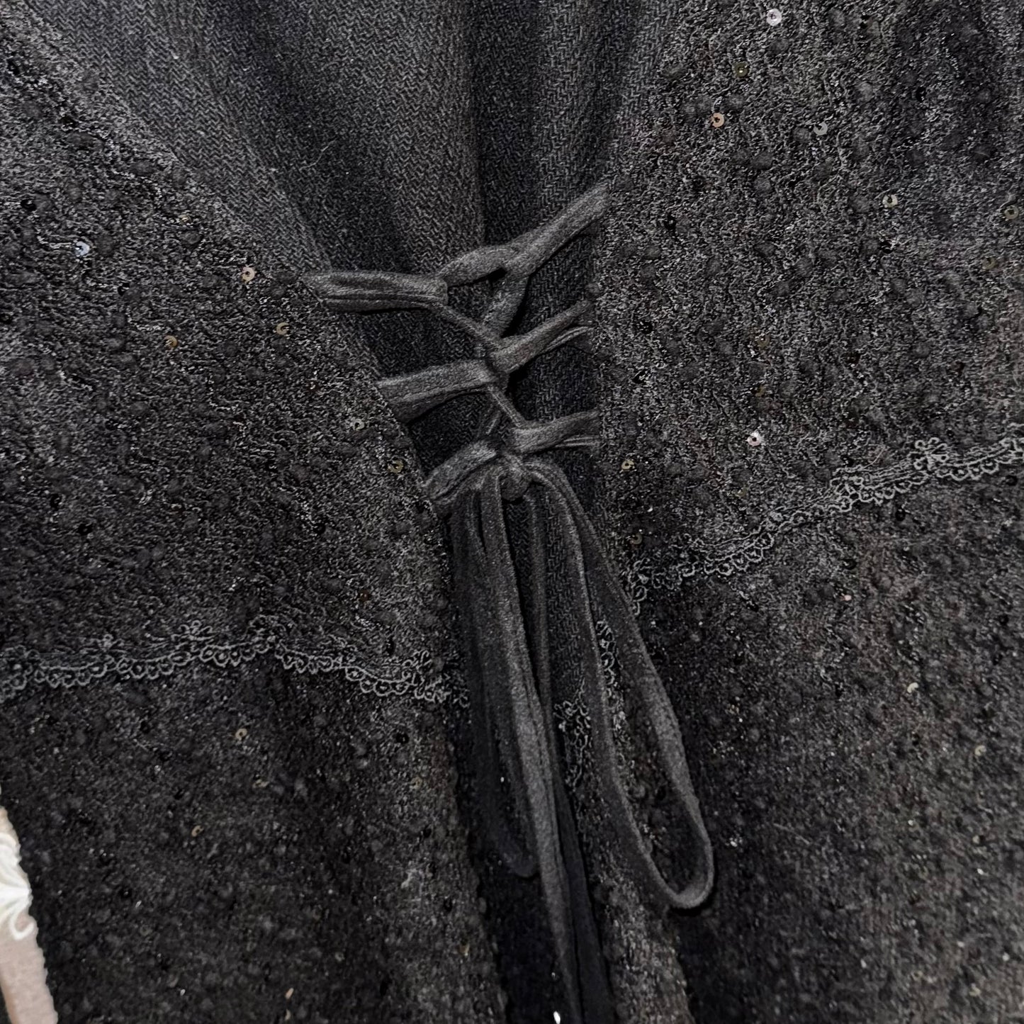 Black lace embroidered long coat