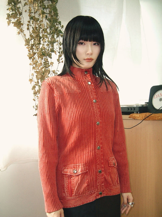 RAMLOSSA red denim x knit jacket