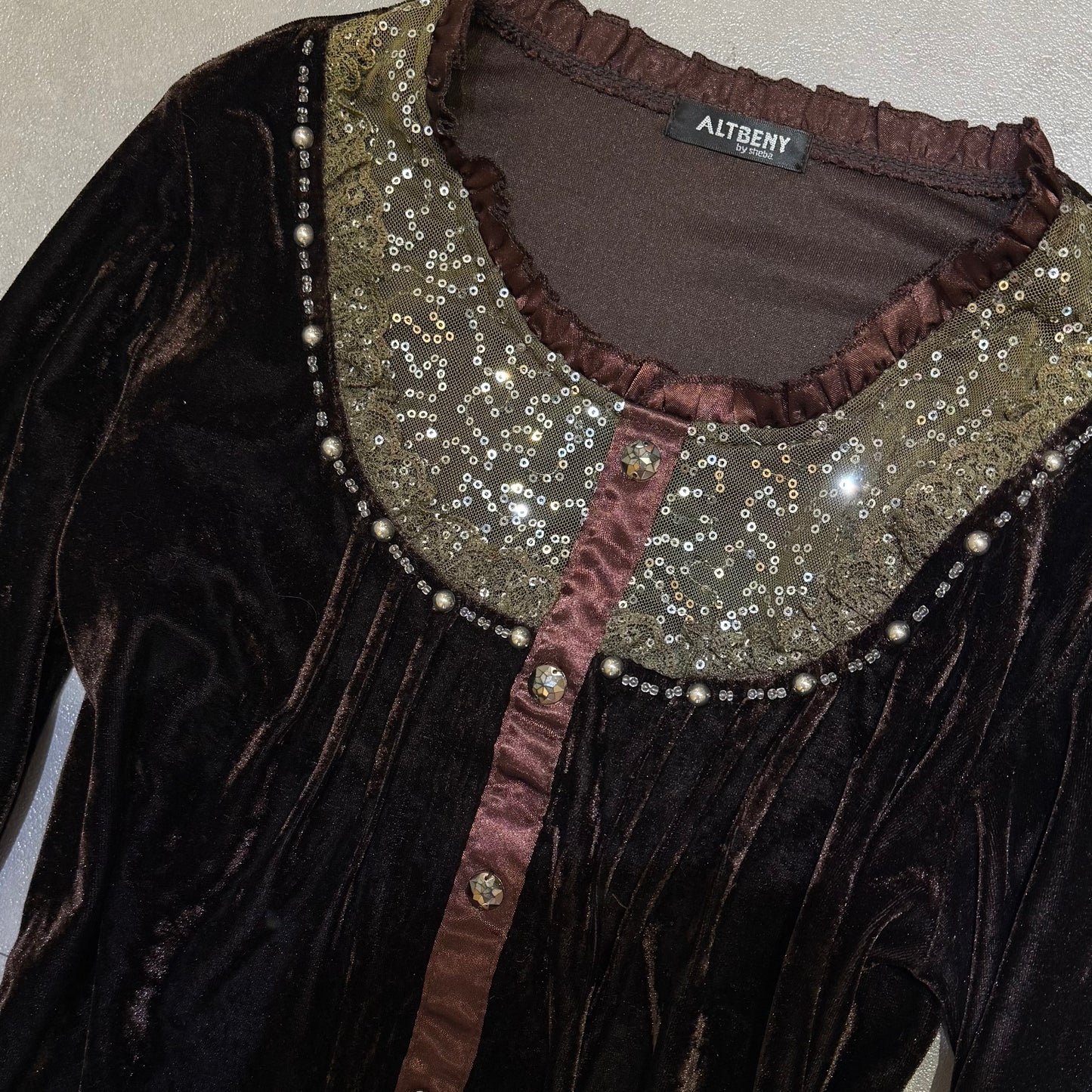 Brown velvet embroidered lace long sleeve