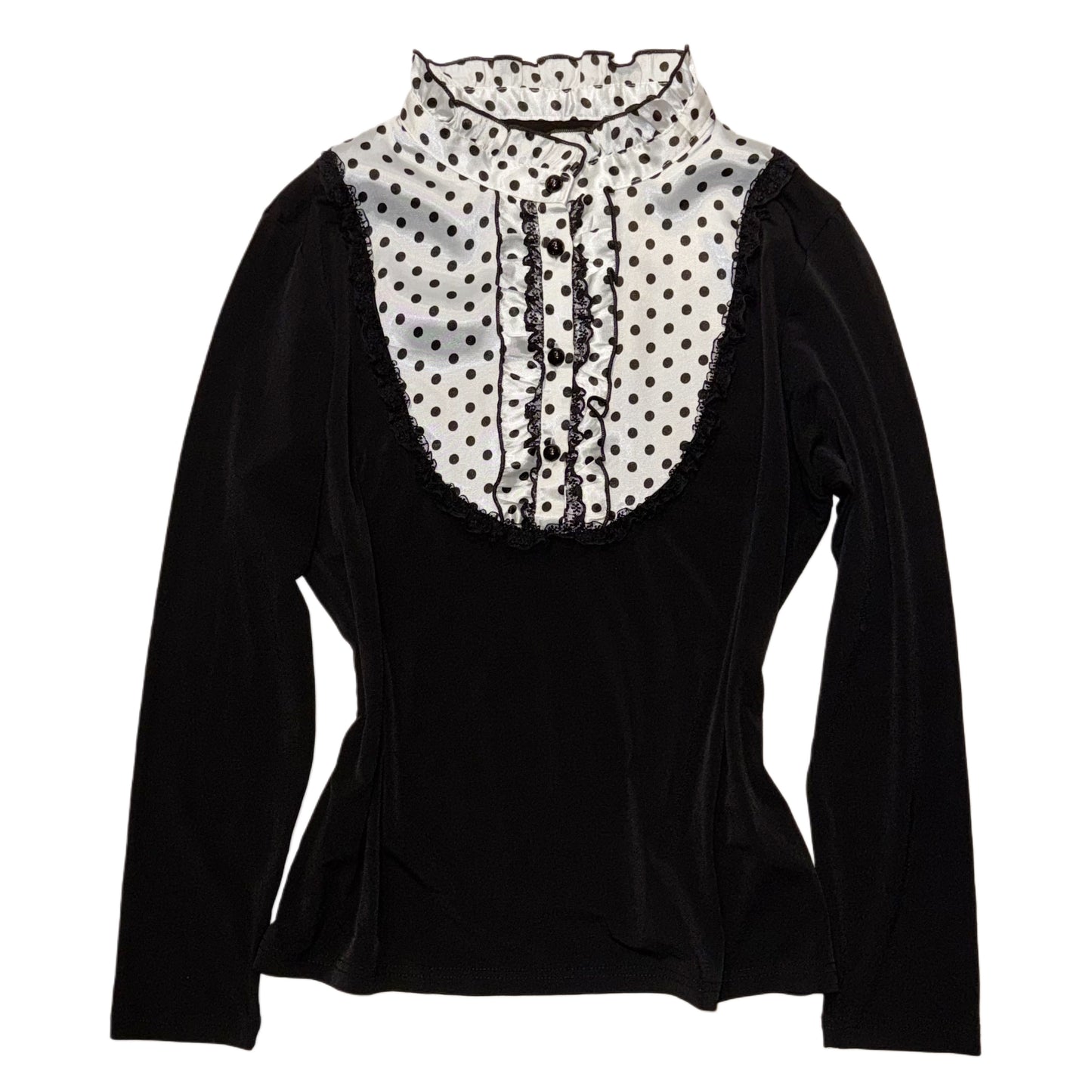 Polka dot lace trim black long sleeve