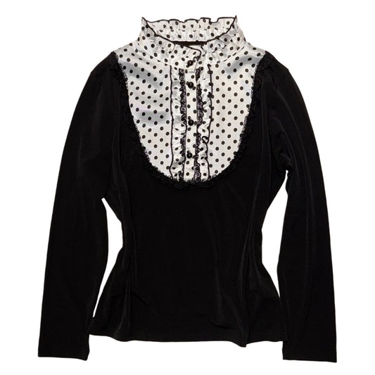 Polka dot lace trim black long sleeve