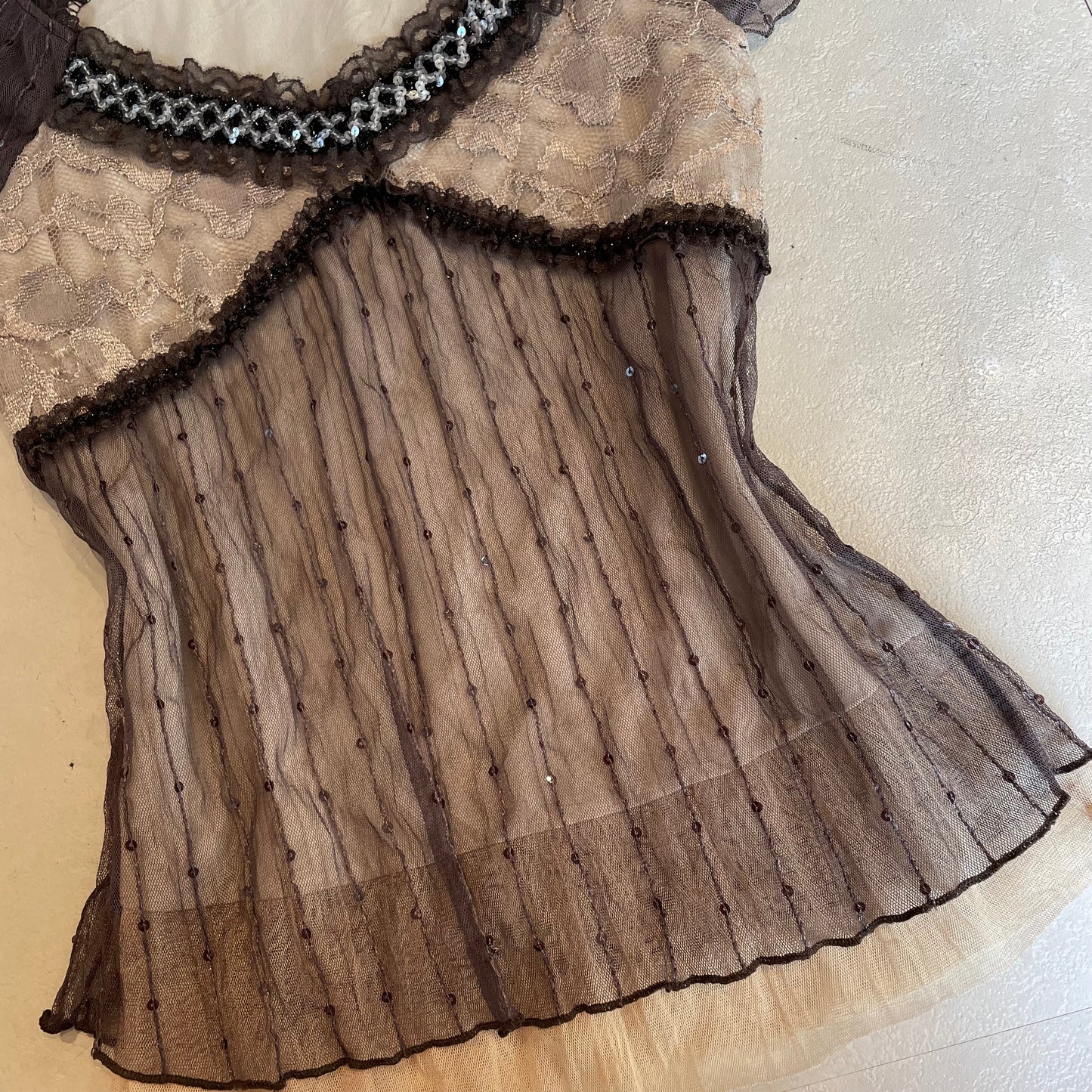 Brown lace embroidered top