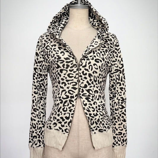 Leopard print double zip hoodie