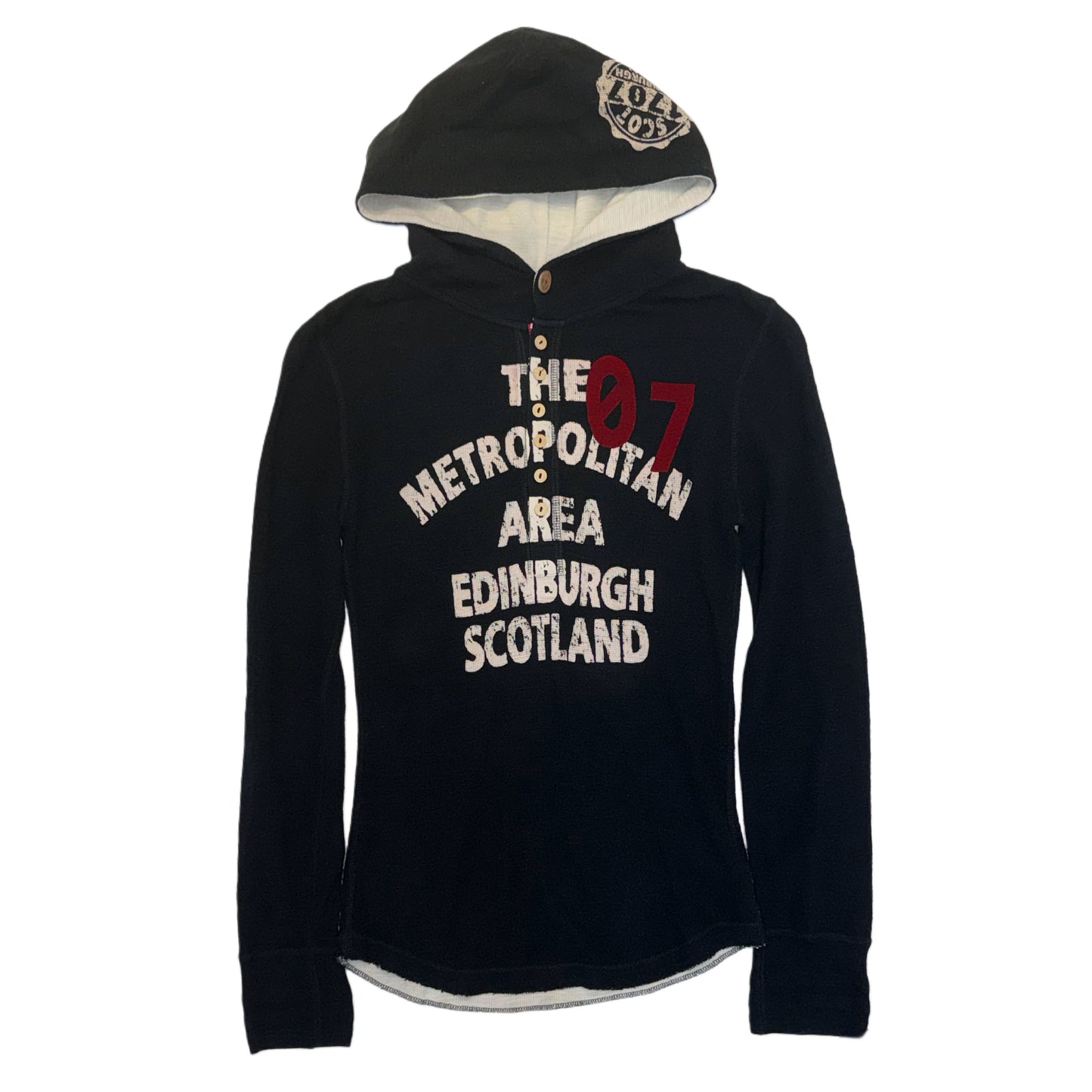 Cube Sugar navy button hooded long sleeve