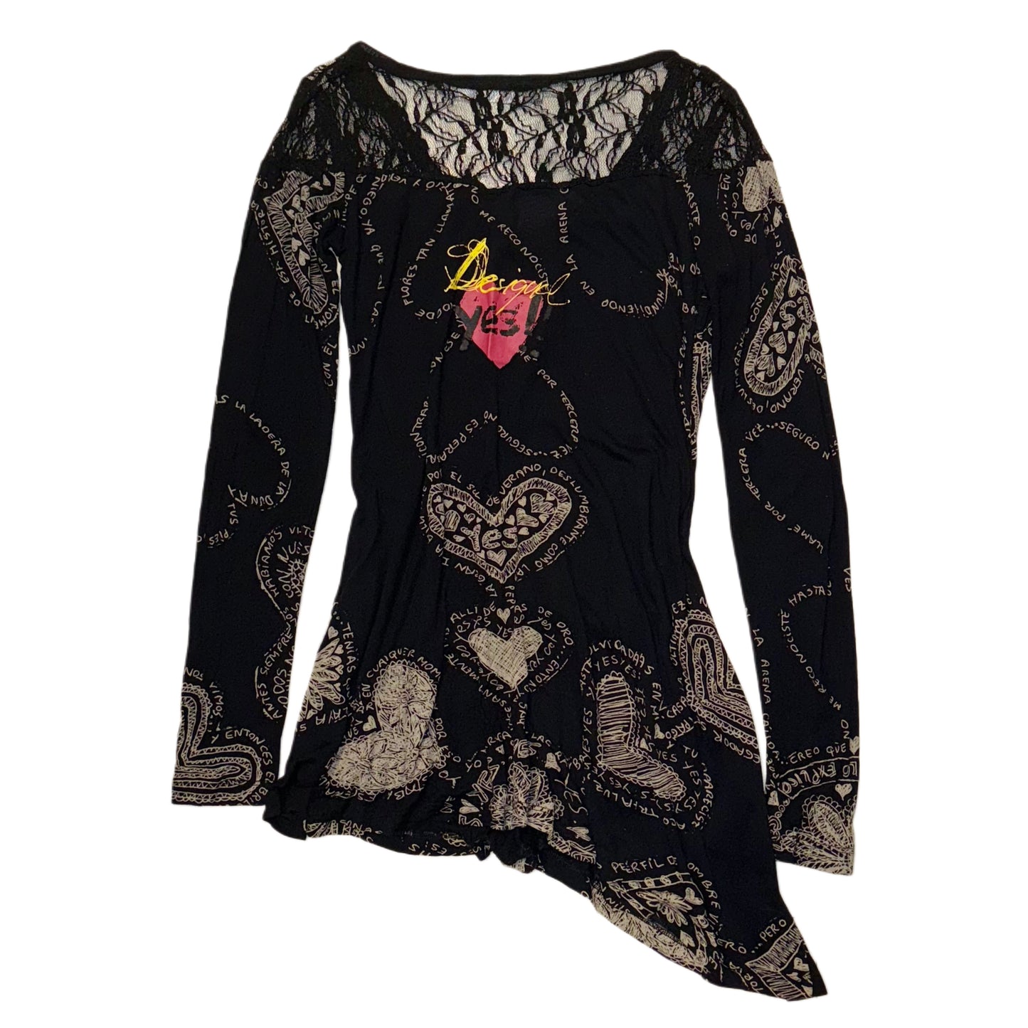 Desigual black lace heart graphic long sleeve