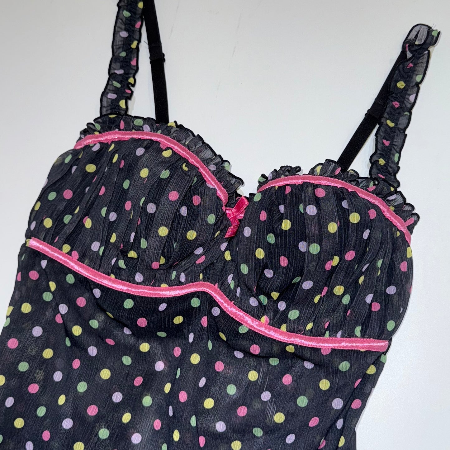 Colourful polka dot mesh corset