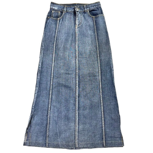 00s denim panels long skirt