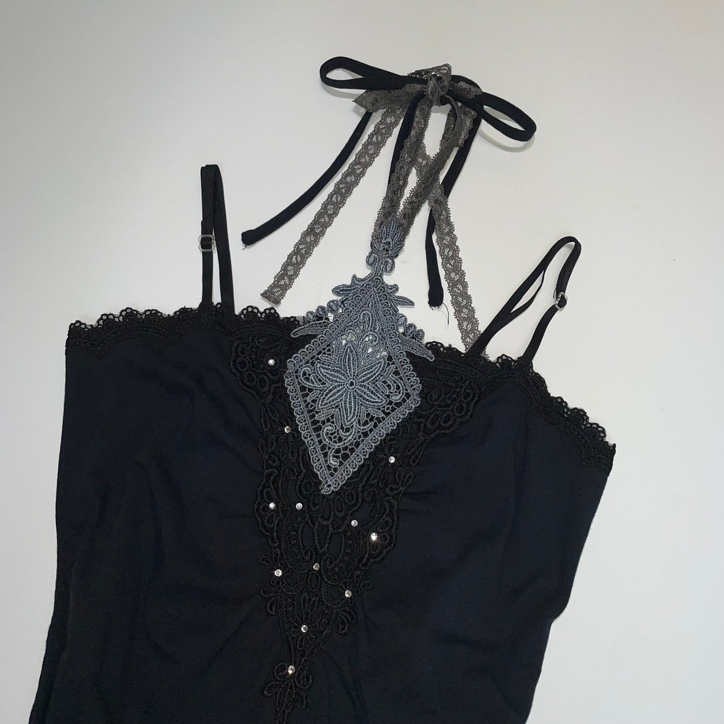 Axes black grey lace halter