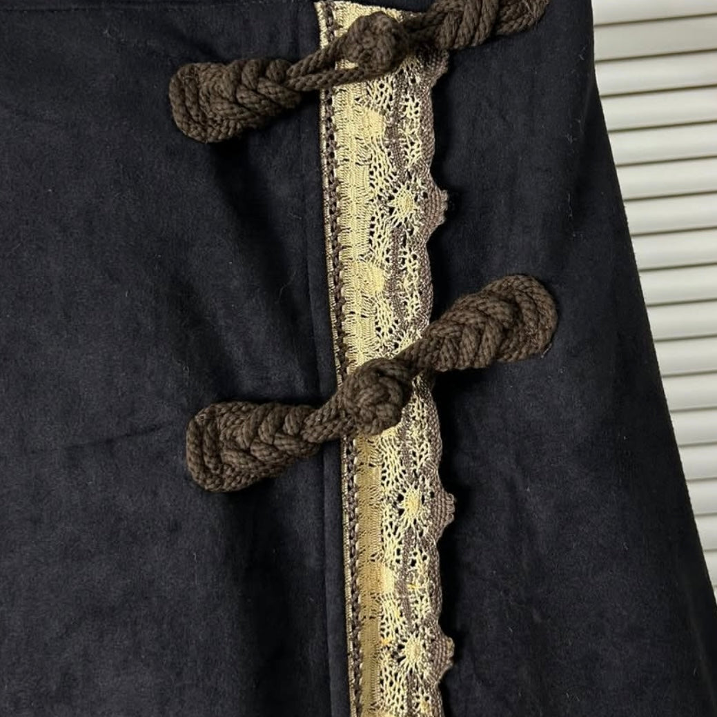 Black suede lace trim skirt