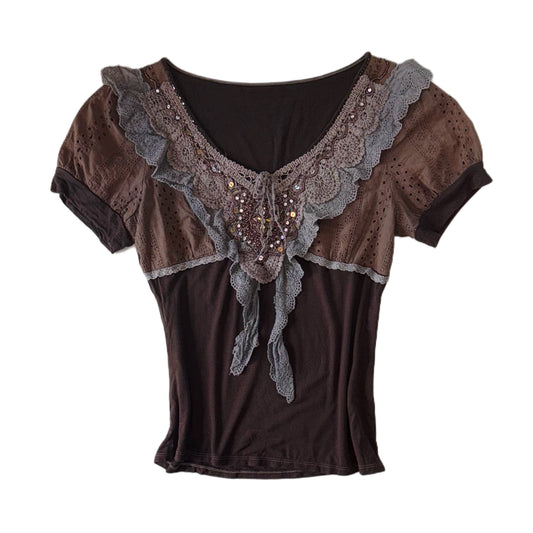 Brown embroidered top