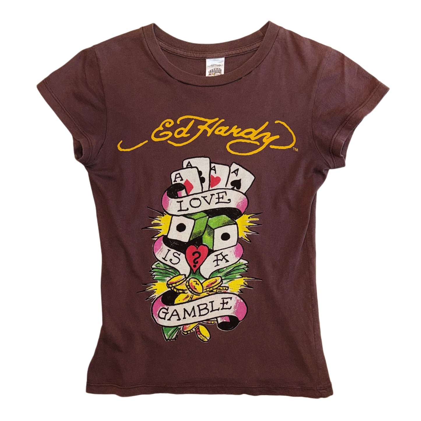 Ed Hardly “Love is a gamble” brown top