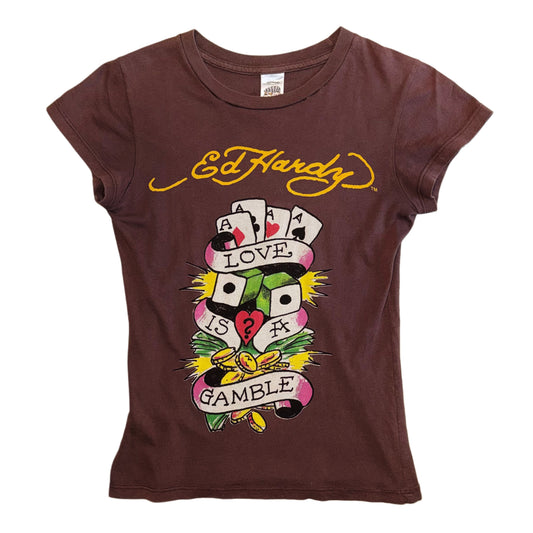 Ed Hardly “Love is a gamble” brown top