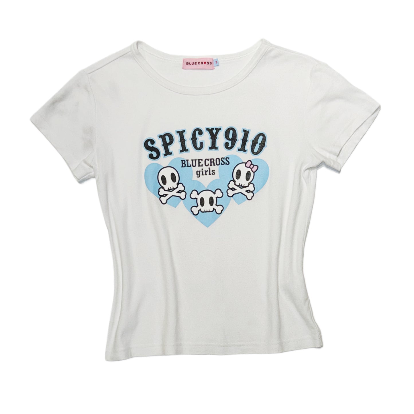 Blue cross skull white top