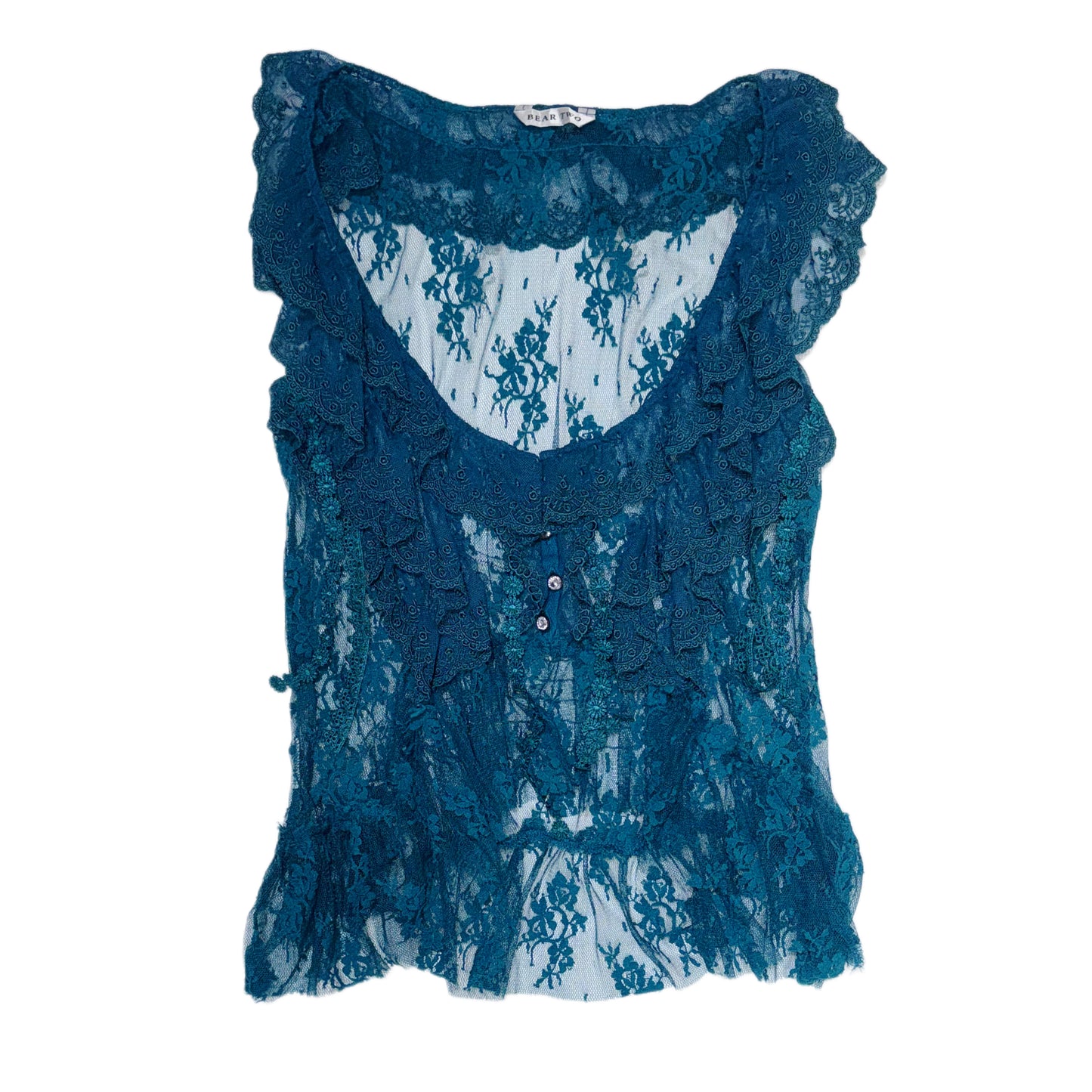 Ruffled sheer lace vest top