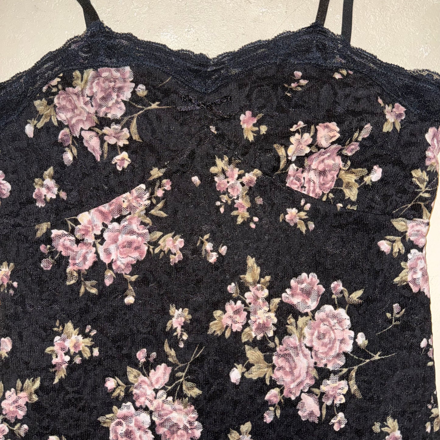 Black floral lace cami