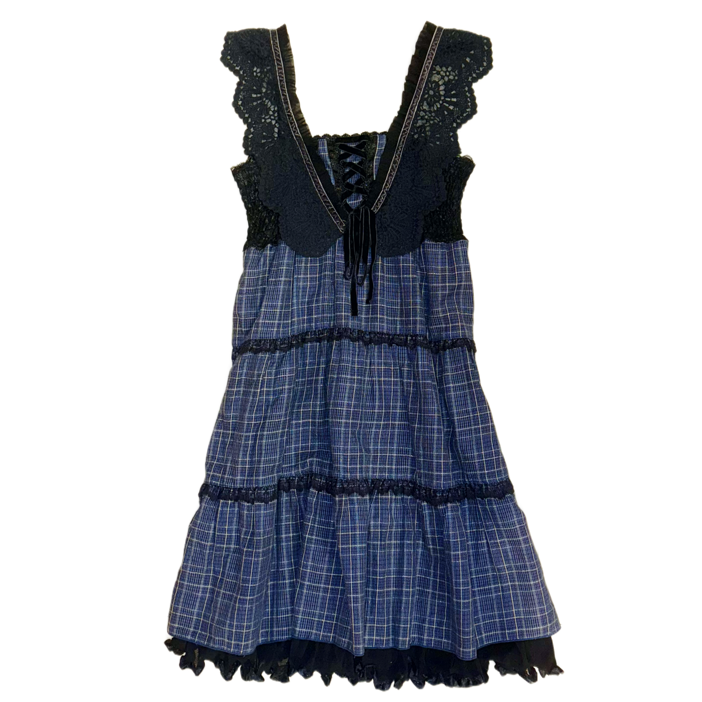 Axes black lace checkered dress