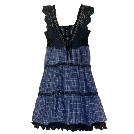 Axes black lace checkered dress