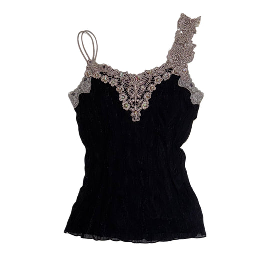 Black glittering lace embroidered tank