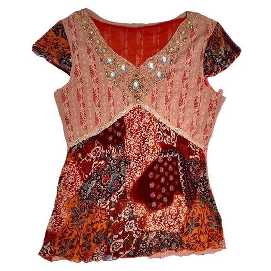 Red n orange lace top