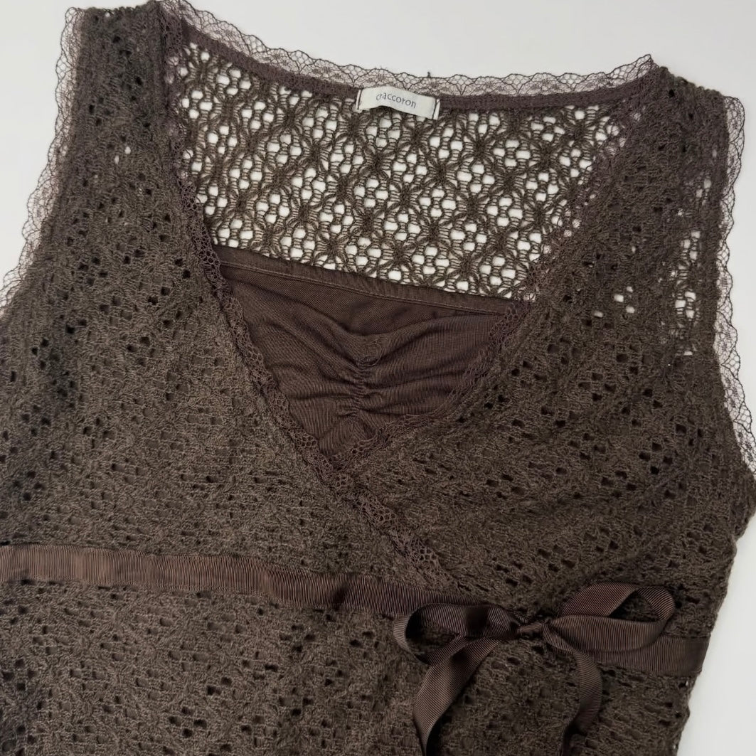 Brown lace ribbon top
