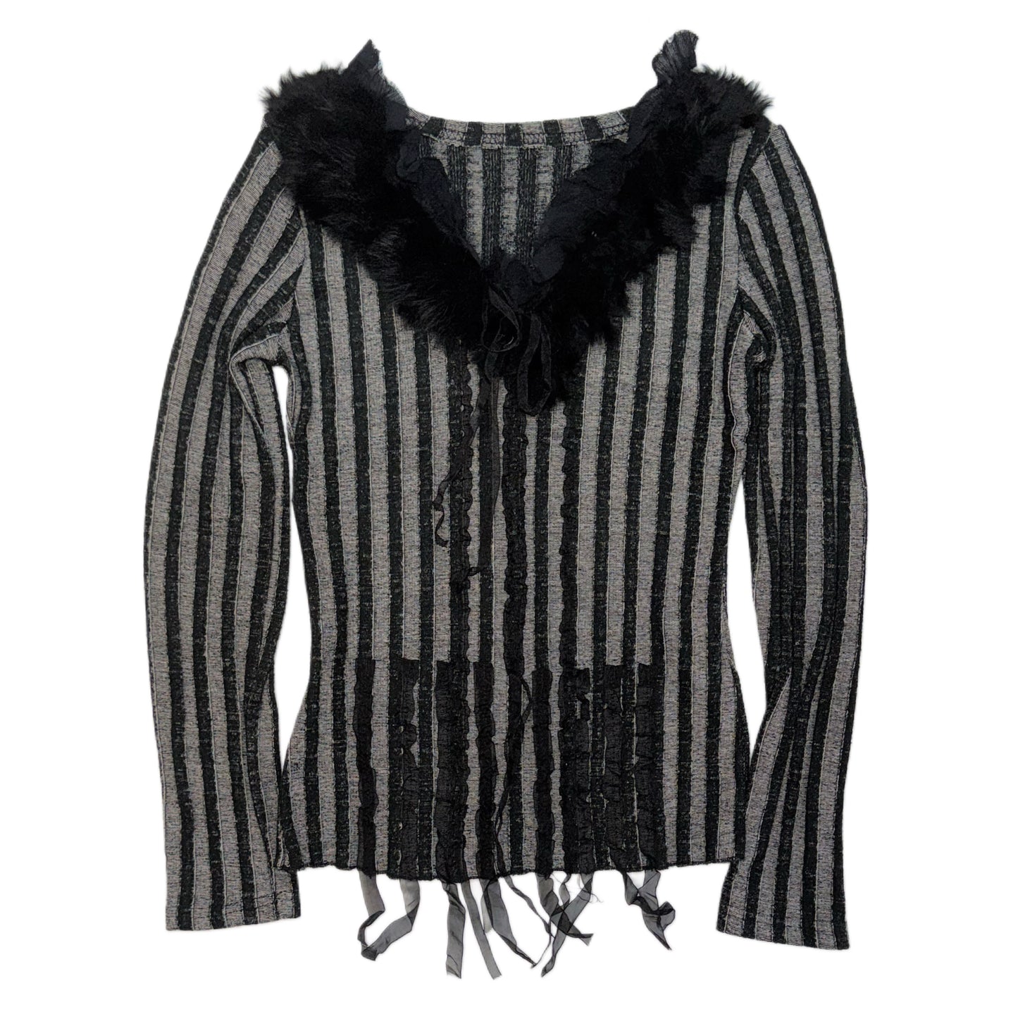 Black lace furry collar long sleeve