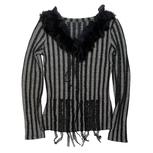 Black lace furry collar long sleeve