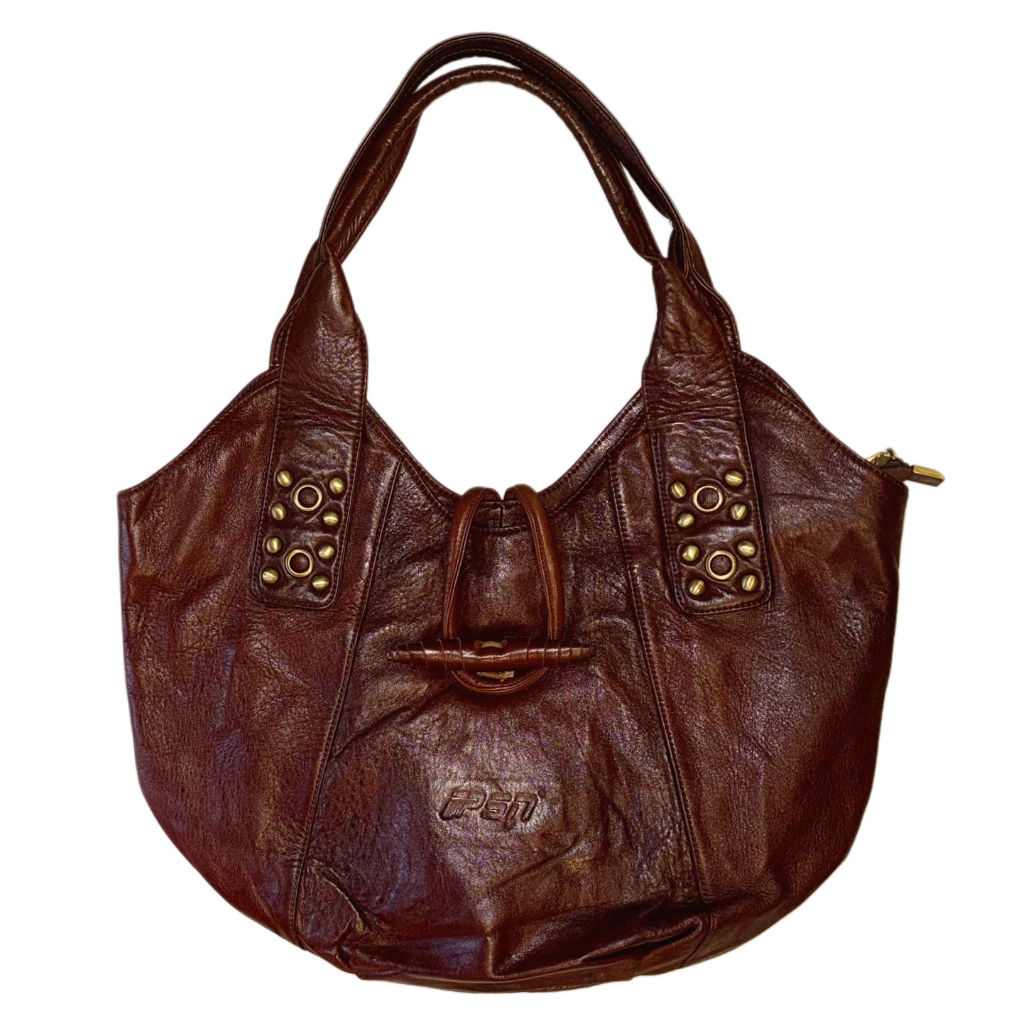 Burgundy leather studded hobo bag