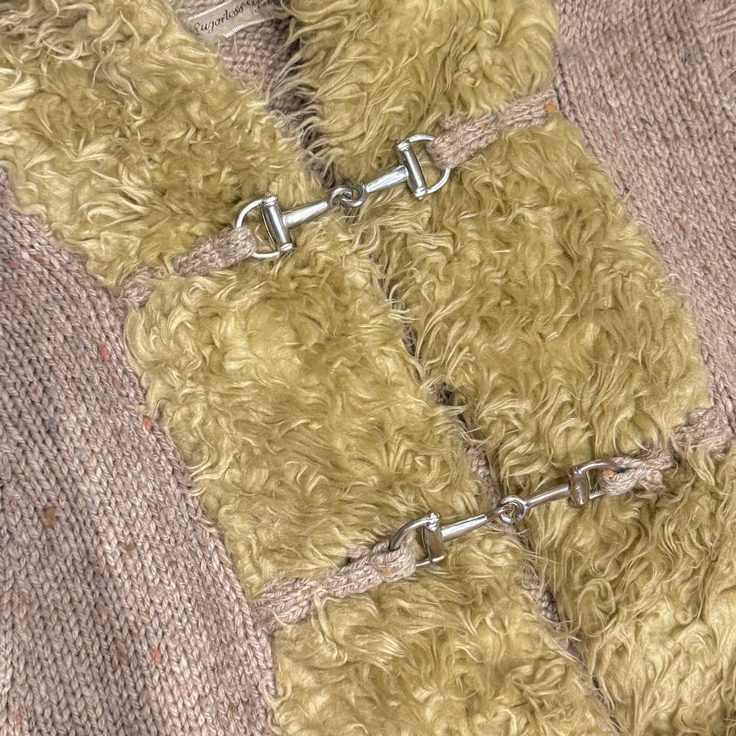 Brown knit furry vest with cute button design