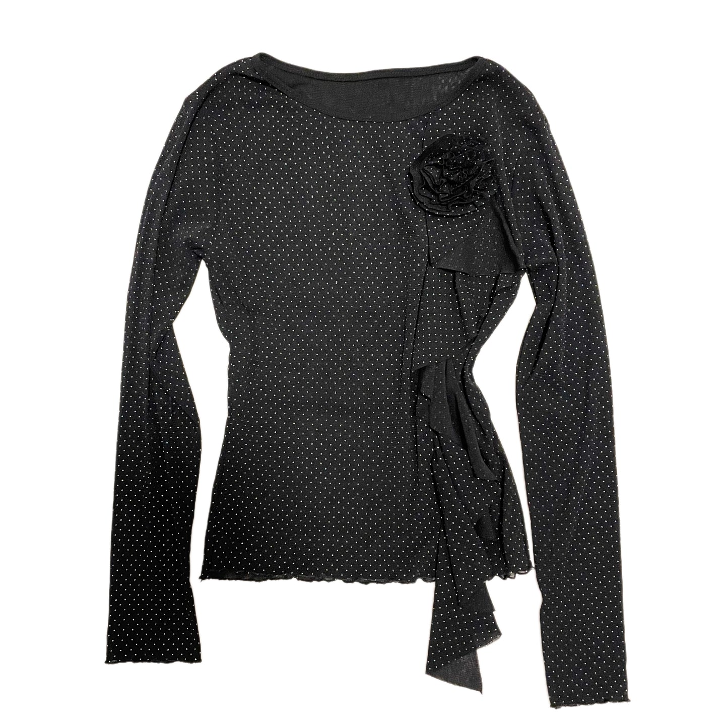 Black dotted mesh long sleeve with rose