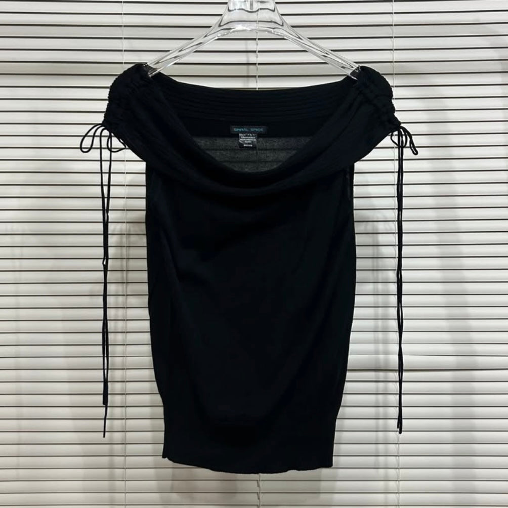 Spiral spice black off shoulder top