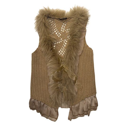 Brown knit vest with fur collar