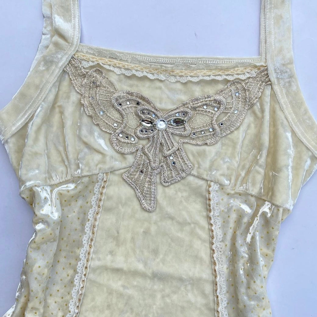 Beige velvet butterfly top