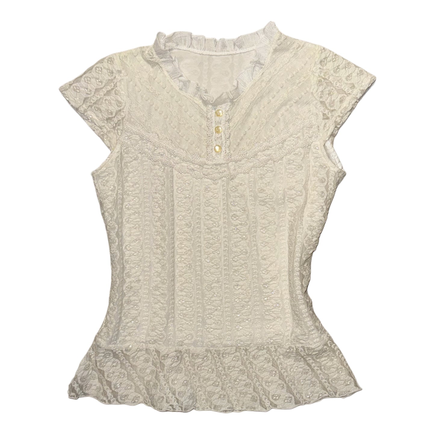 Ivory button lace top