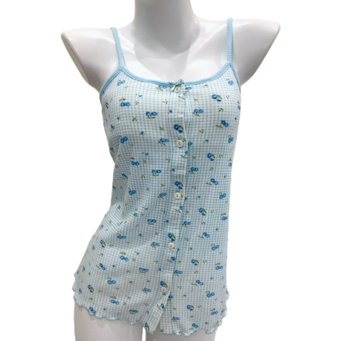 Baby blue floral buttons tank