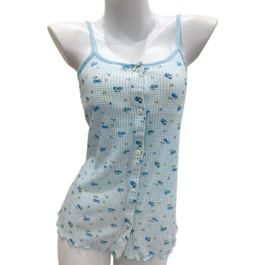 Baby blue floral buttons tank