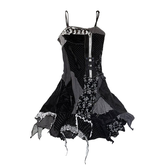 Black polka dot star floral patchwork dress