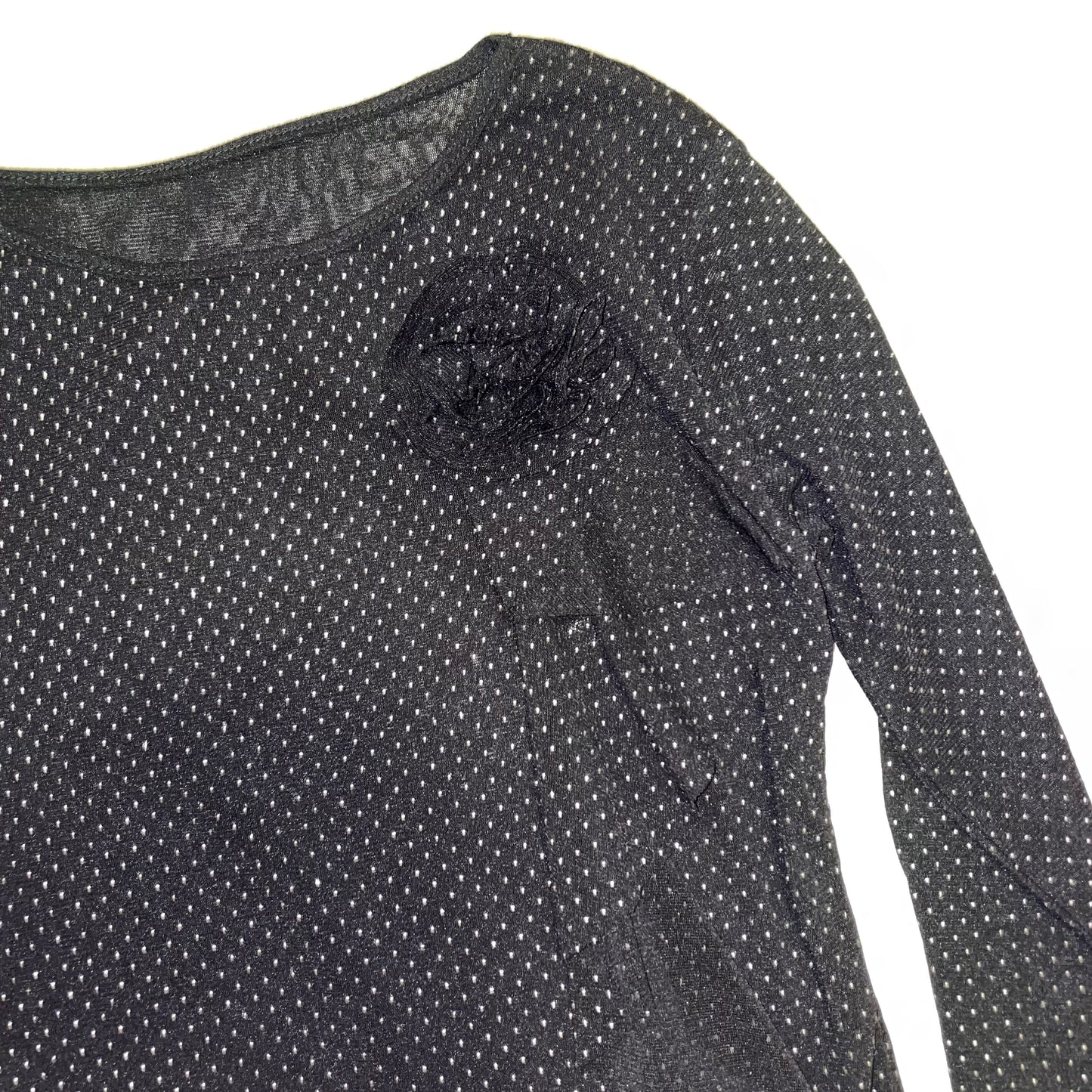 Black dotted mesh long sleeve with rose