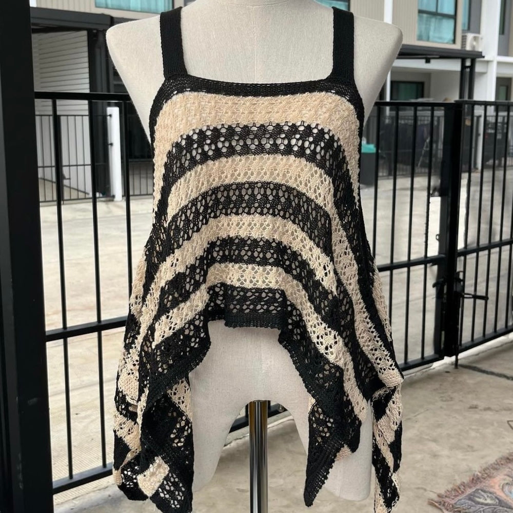 Black and white layered knit top