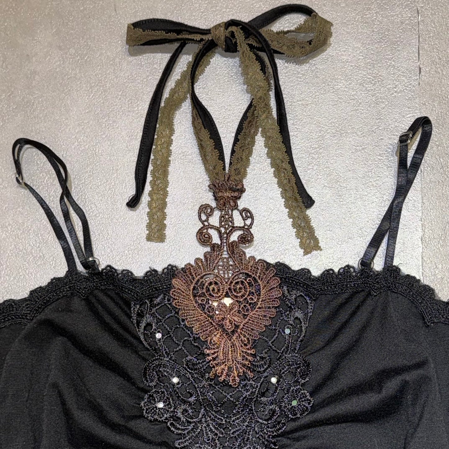 Axes Brown black lace halter cami