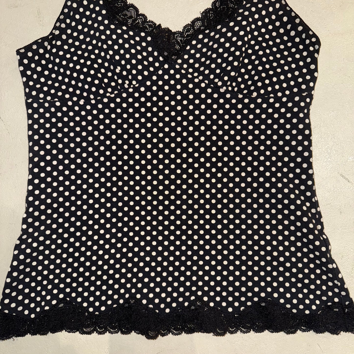 Black polka dot lace tank