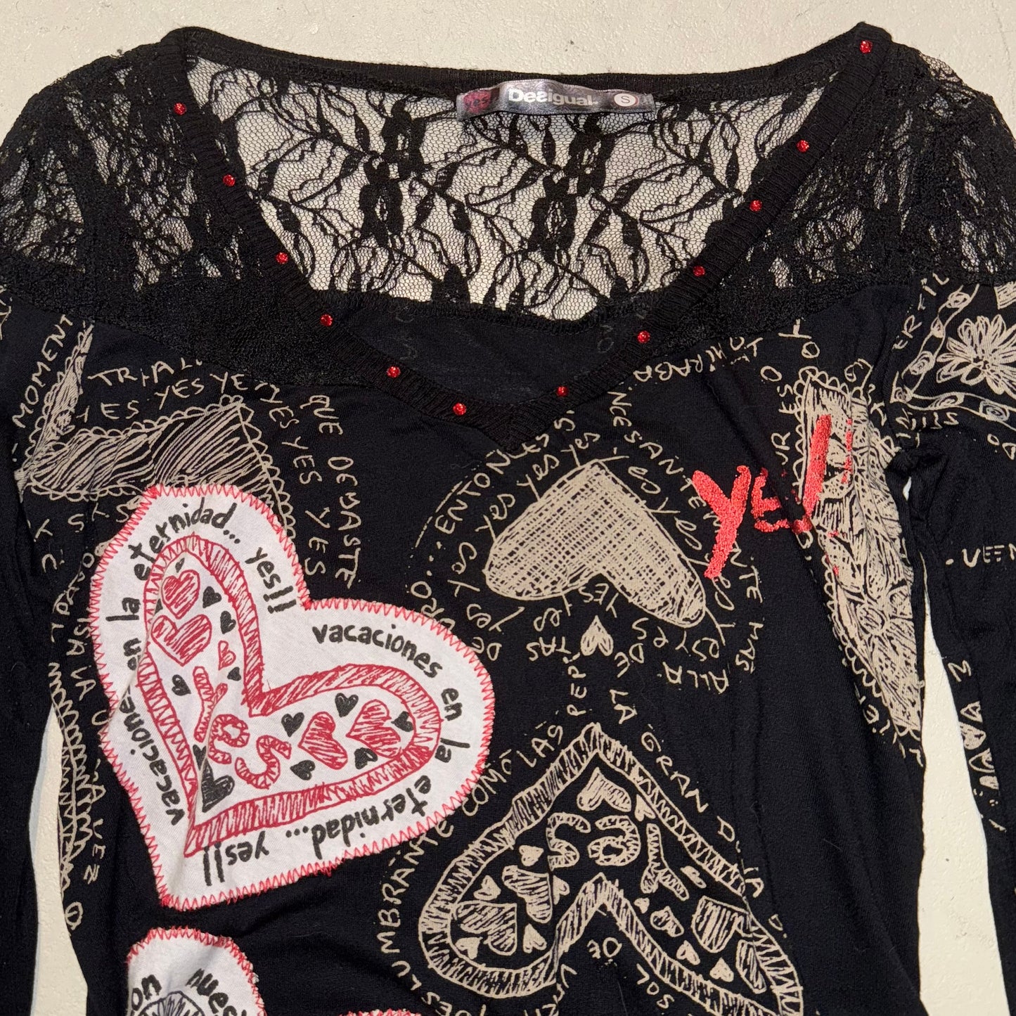 Desigual black lace heart graphic long sleeve