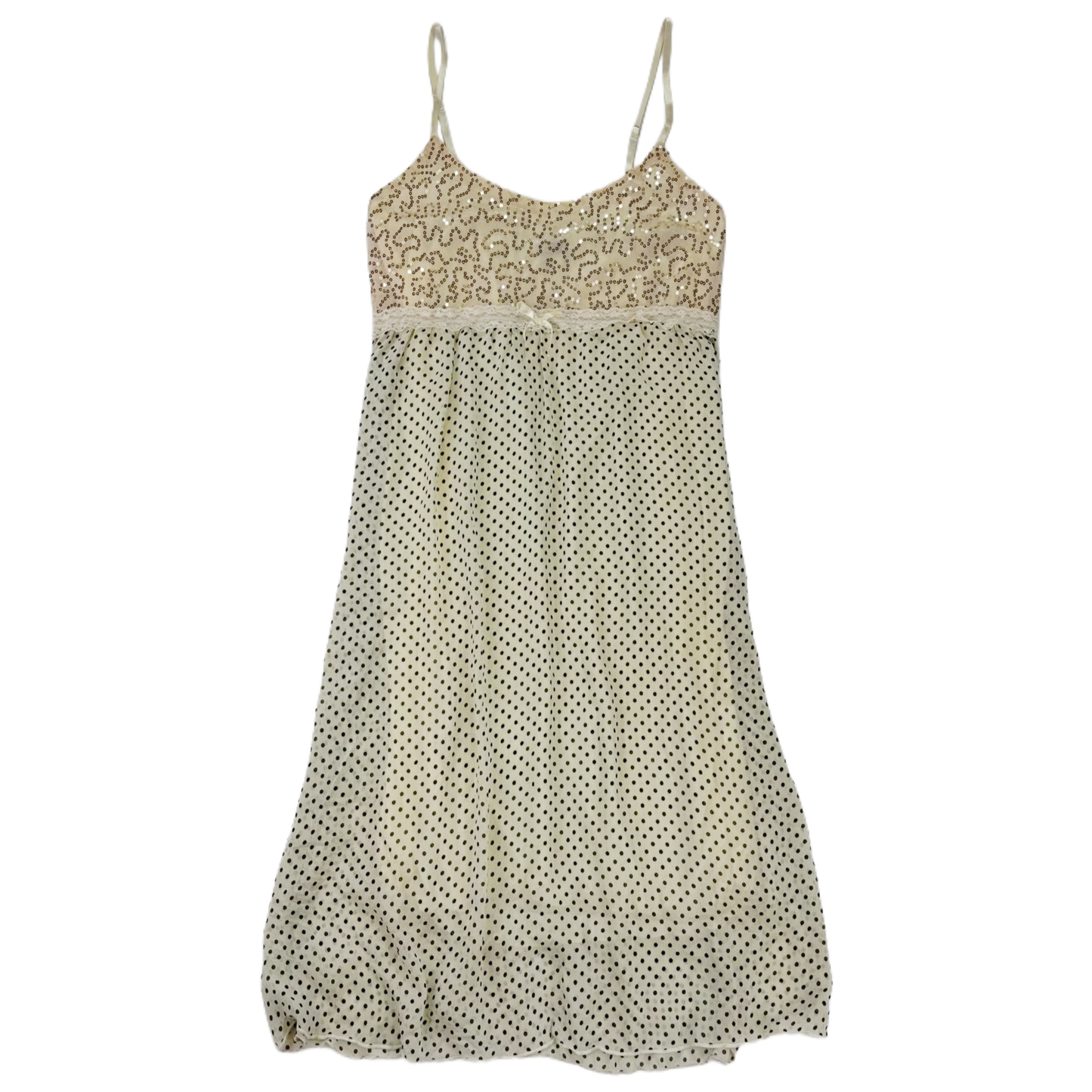 Beige polka dot embroidered lace dress