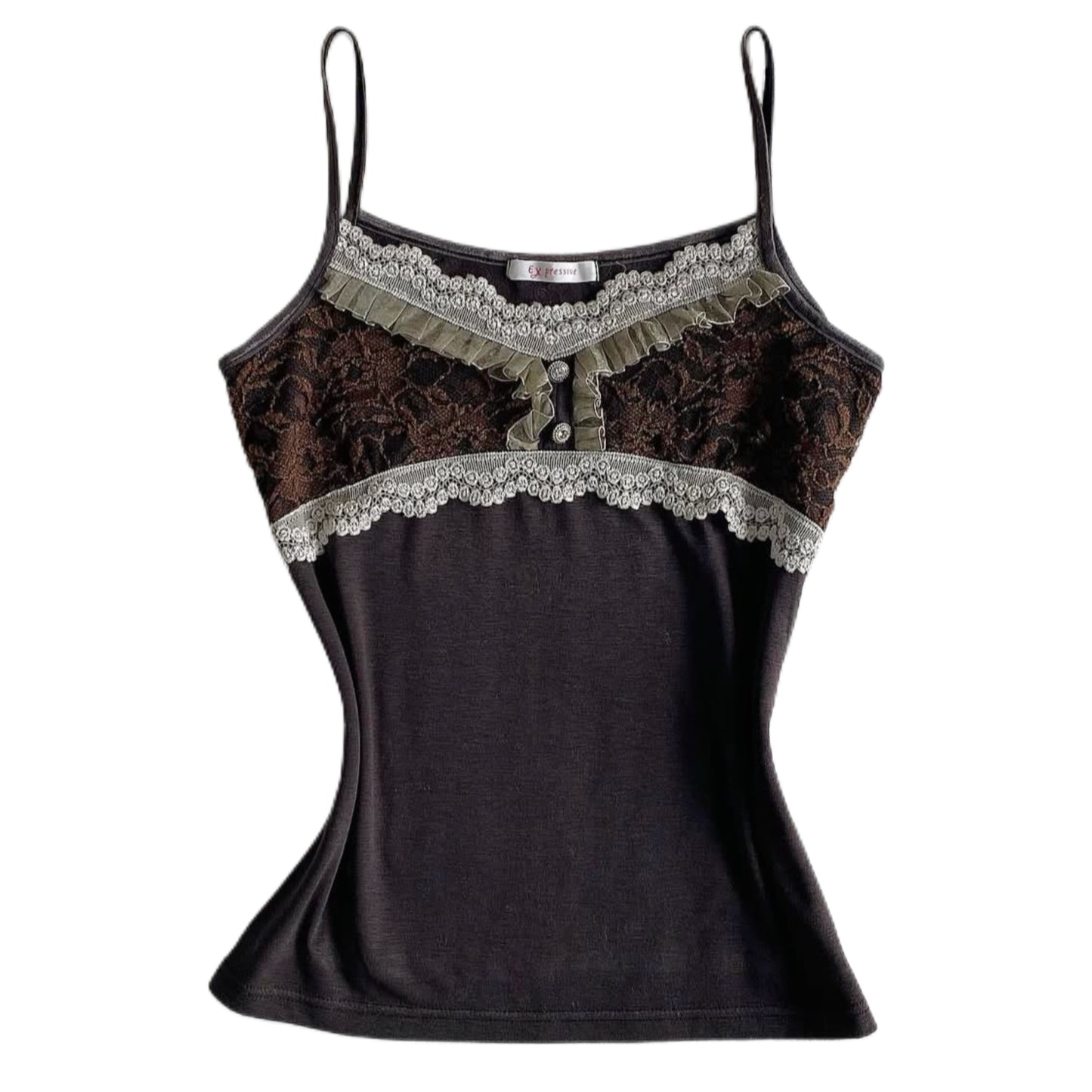 Brown lace trim tank