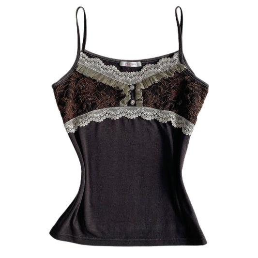 Brown lace trim tank