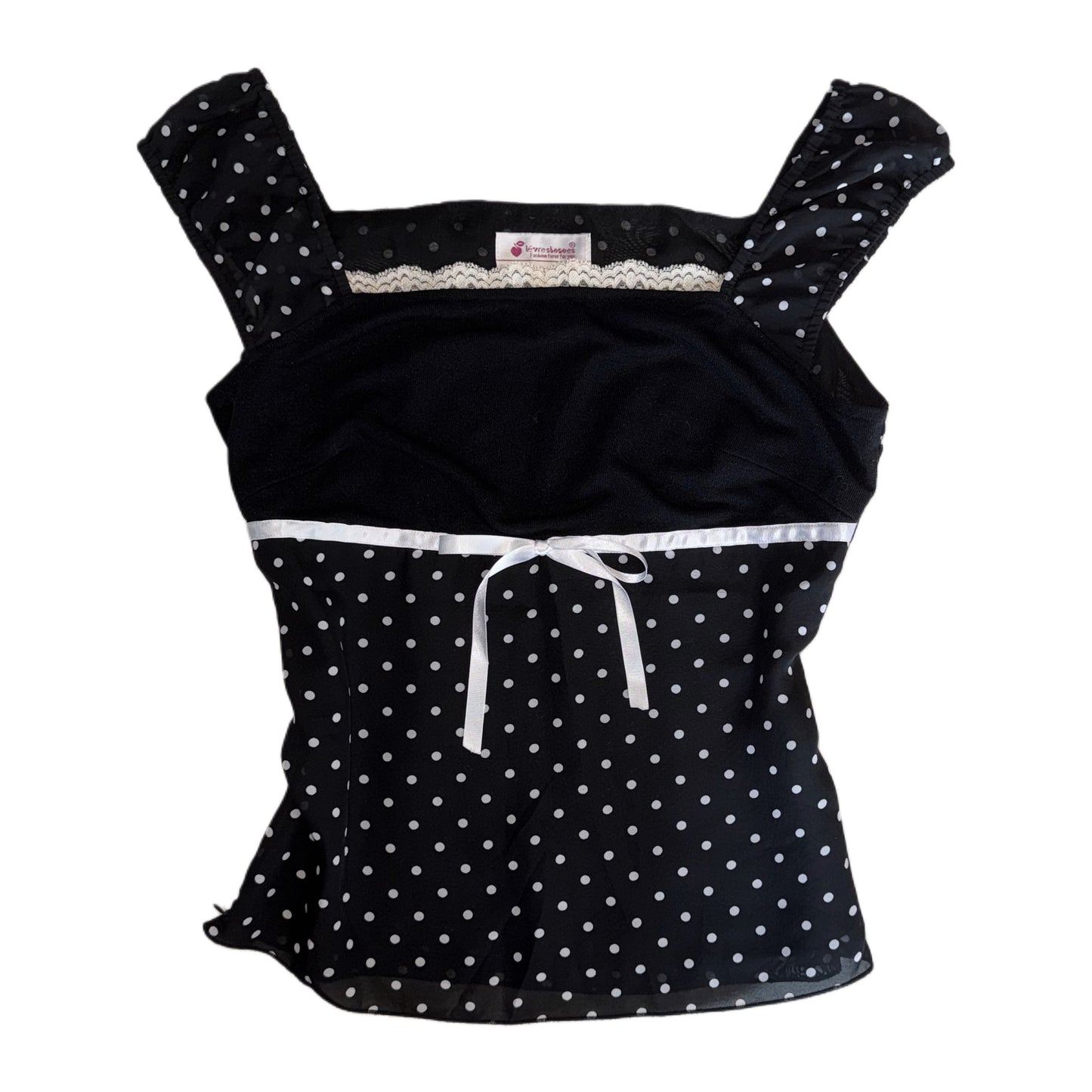 Coquette black polka dot top