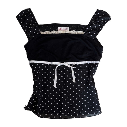 Coquette black polka dot top