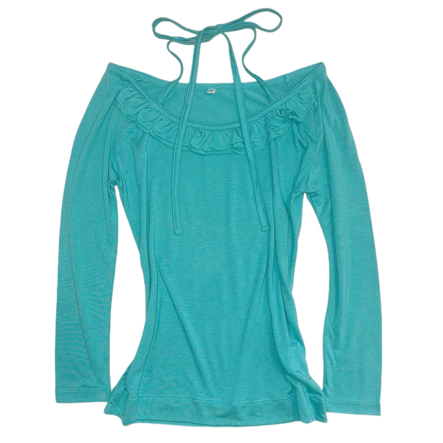 Teal ruffle three-quarter sleeve top