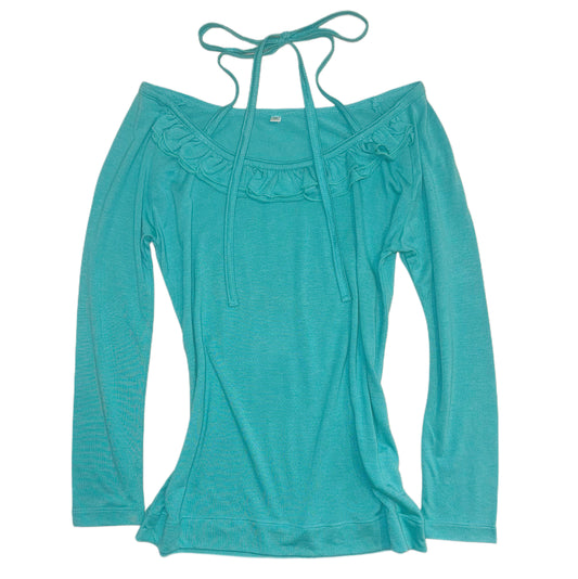 Teal ruffle three-quarter sleeve top