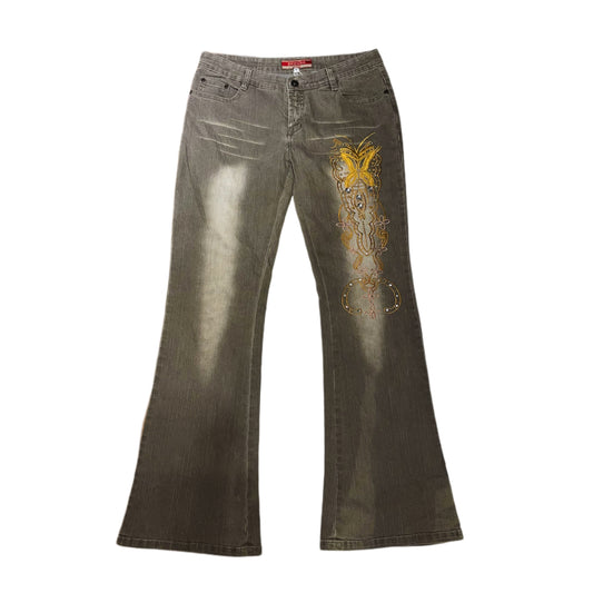 Jeans with yellow embroidery